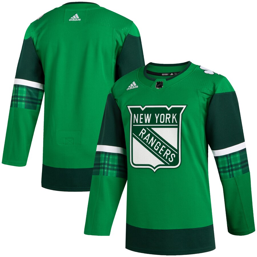 Cheap New York Rangers Blank Men Adidas 2020 St. Patrick Day Stitched NHL Jersey Green